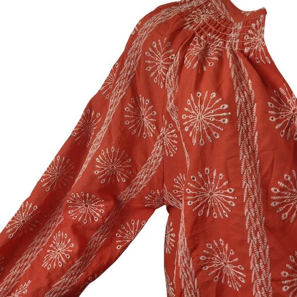 NEW Easel Small Red Tunic Blouse All Cotton Pullover White Eyelet Smocked BOHO - Picture 9 of 15